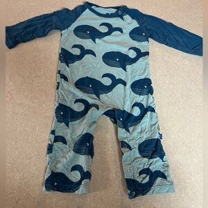Kickee Pants Baby 3/6mo Blue Whale Romper Sleeper Bamboo Breathable Lightweight